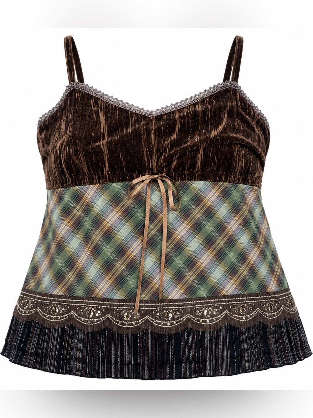 Venezia Y2K Velvet Plaid Cami Top Size 24 Boho Grunge - Picture 2 of 10
